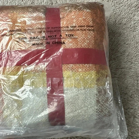 Orange Plaid Blanket Throw Acrylic Soft Reversible Dyed Fringed Bed Blanket f... - Picture 13 of 14